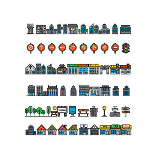 城市建筑交通彩色矢量图标